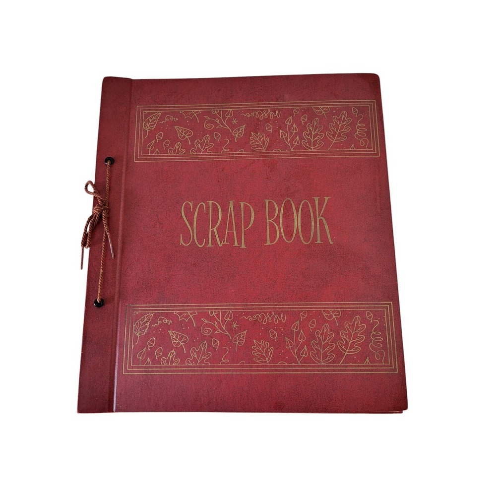 Vintage 15 Page Unused Scrapbook Clippings Photo 13 x 11 String Tied Binding Red